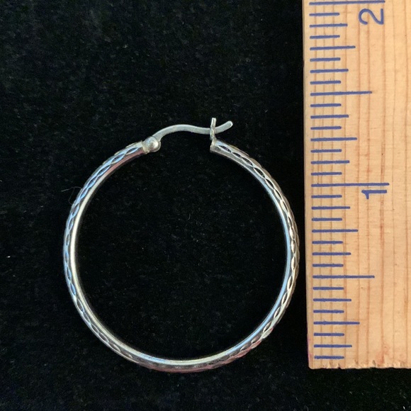 Sterling Silver Textured Hoops 925 - Picture 8 of 9